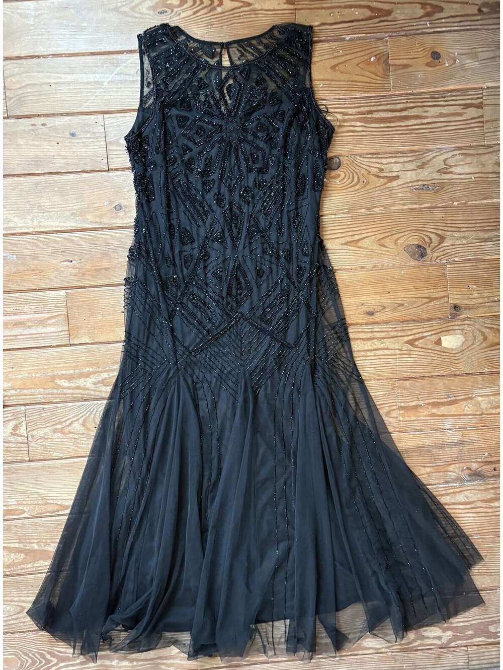 Pisarro Nights Black Beaded Sequin Formal Maxi Dress Size 16 NWT Flawed
